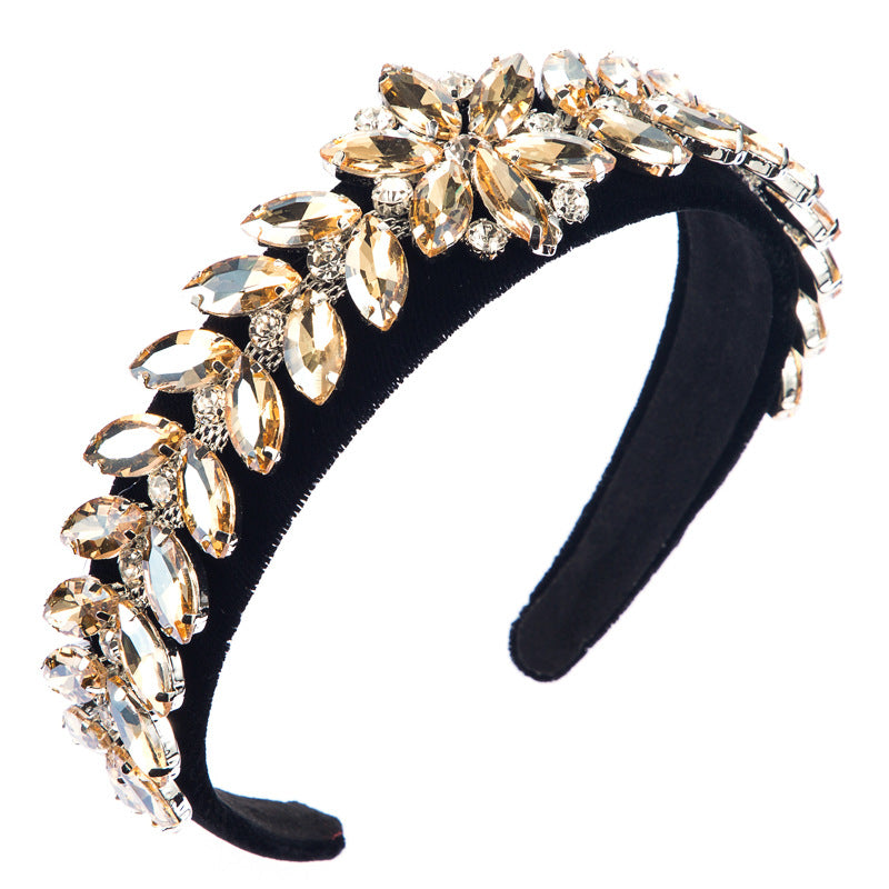 Heming's new baroque fashion ultra-flash rhinestone glass drill bit hoop women's Korean trend high-end street photography headwear