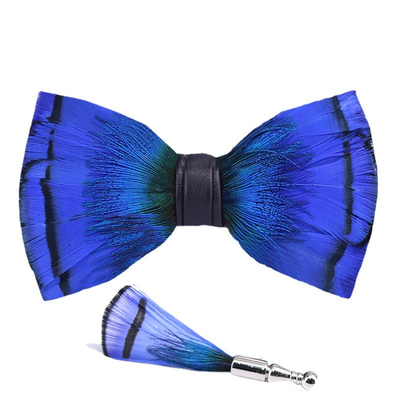 273 peacock blue feather man presided over the party, groom, groomsmen, butterflies, wedding bow tie spot