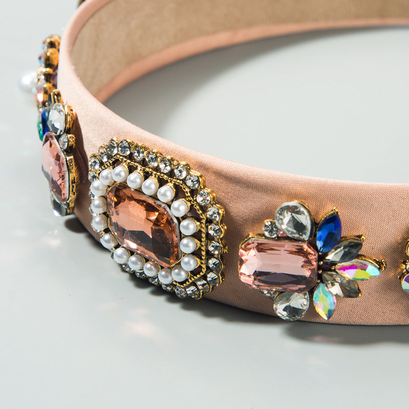 and Ming European and American fashion cross-border spot baroque retro court style pearl headband inlaid with glass diamond hair ornaments wholesale