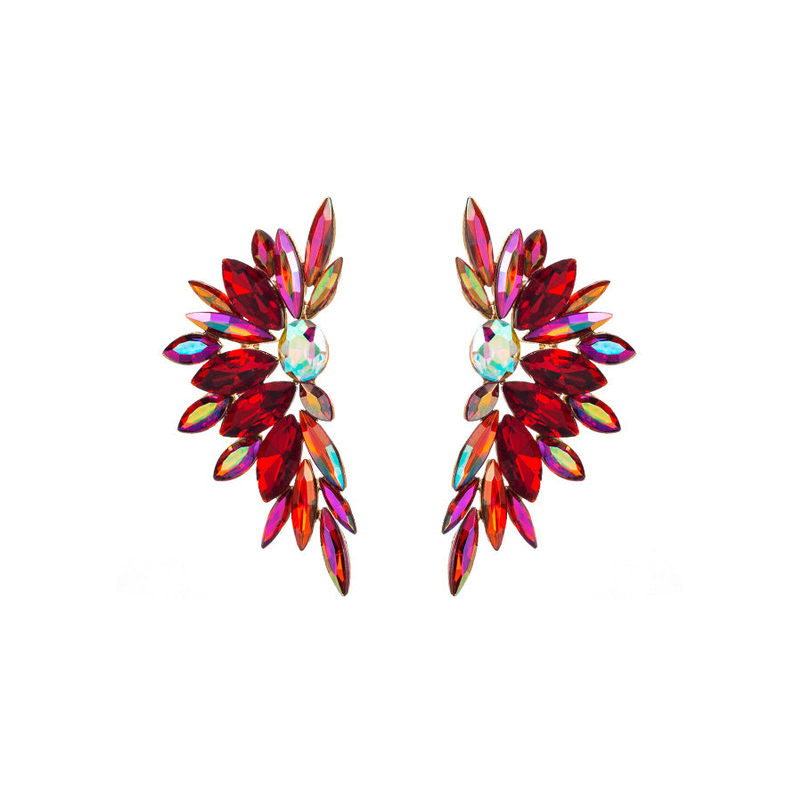 European and American fashion personality color diamond alloy inlaid rhinestone flower earrings tide girl European and American full diamond party earrings wholesale