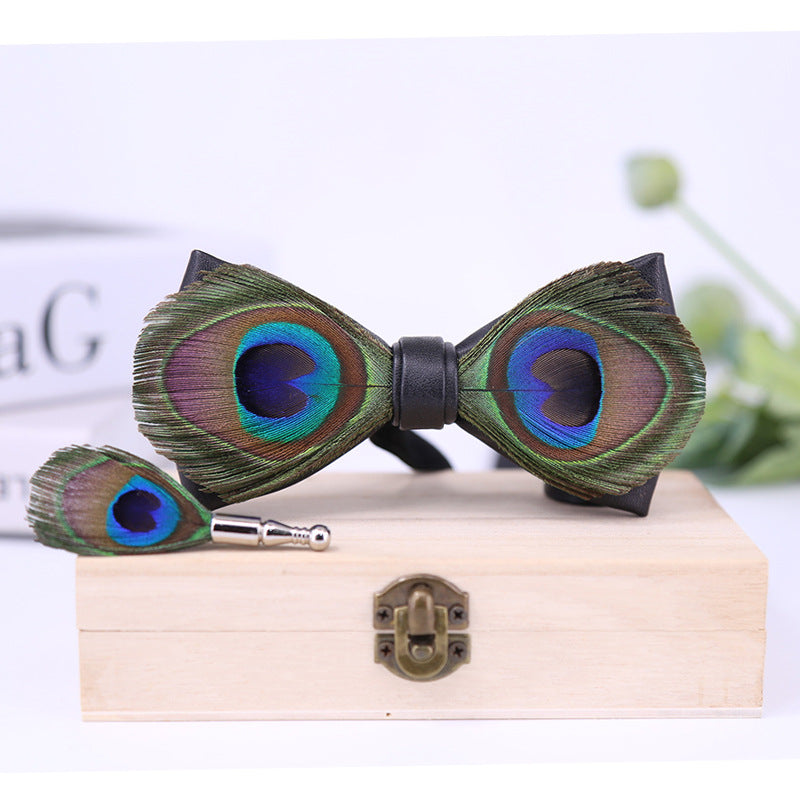 289 male bow tie peacock big eyes blue feather wedding groom male wedding best man bow in stock