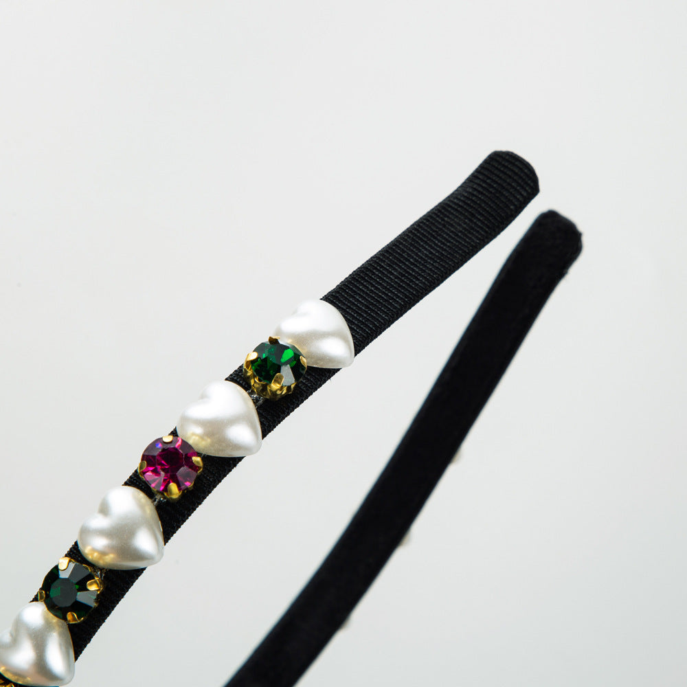 Cross-border new headbands for women, simple diamond inlaid with pearls, thin edge headbands, personality full of diamond temperament, pressed hair accessories wholesale