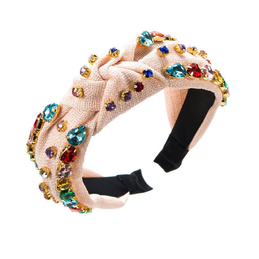 Cross-border European and American fashion temperament, fabric headband, full of diamonds, simple and creative knotted headbands, personality gorgeous colored diamond hair accessories