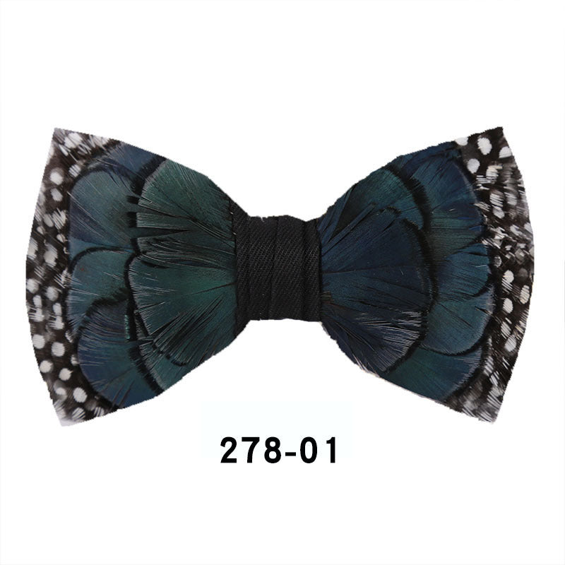 278 ink blue black and white polka dot pearl feather bow tie man host groom with children's flower girl bow