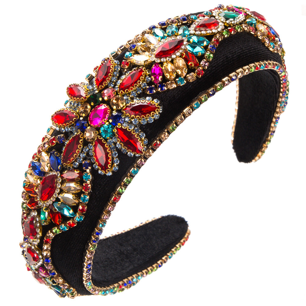 European and American new baroque temperament headbands, women's retro diamond-encrusted sponge, high skull headbands, light luxury banquet hair accessories