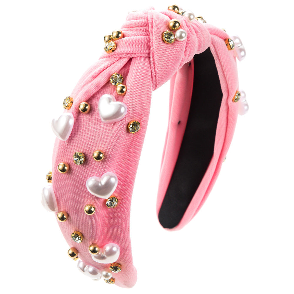 European and American fashion trends, love pearl headbands, women's wide edges, knots, beads, versatile, high skull hair accessories, cross-border supply