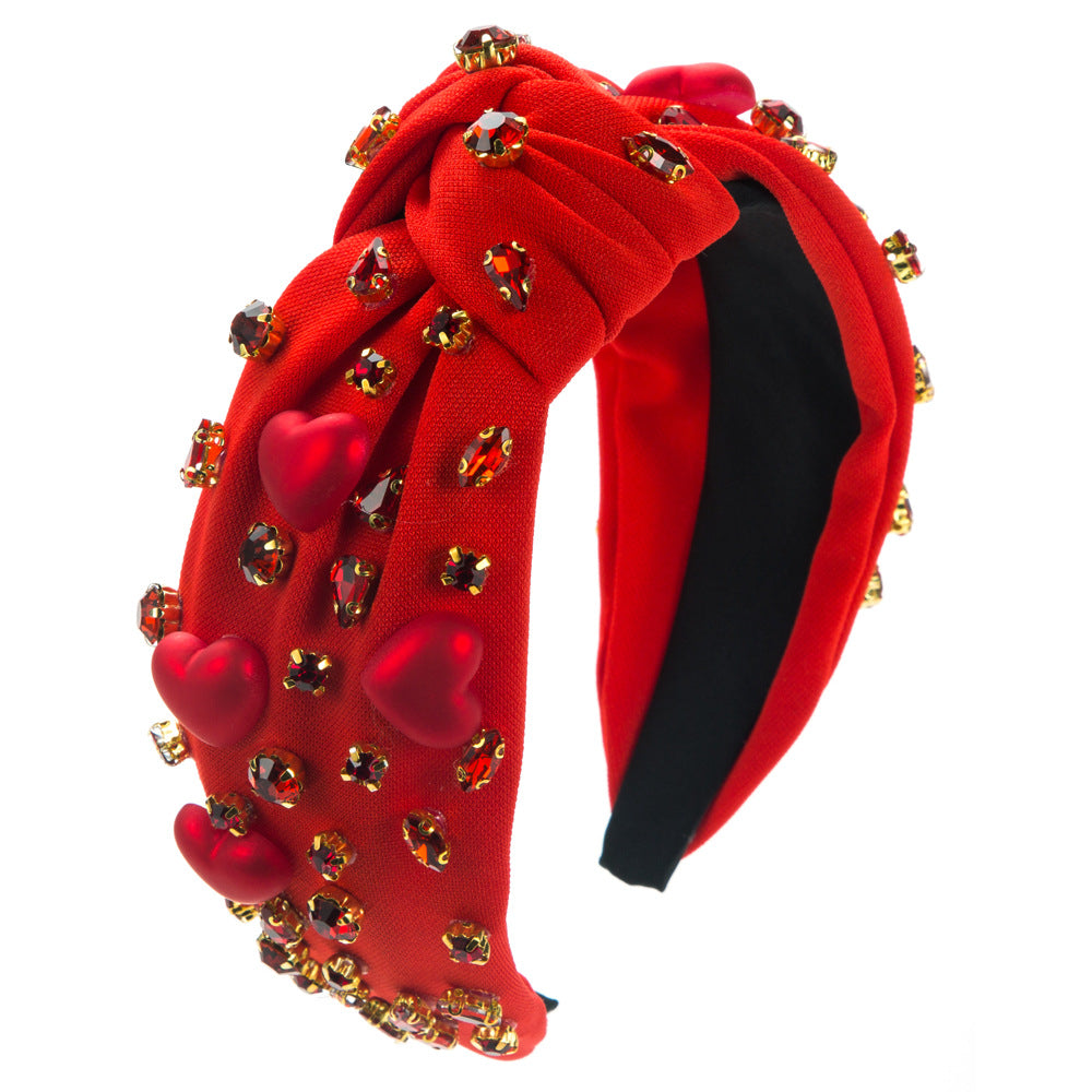 Cross-border trend new baroque red headband, women's diamond-inlaid glass, love accessories, Korean high-end hair accessories