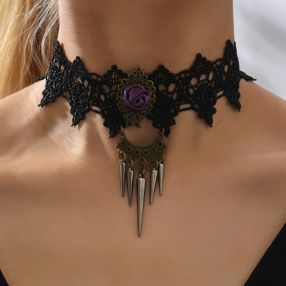 New Halloween Punk Lace Accessories Fake Collar Personality Fashion Sexy Nightclub Collarbone Necklace Accessories