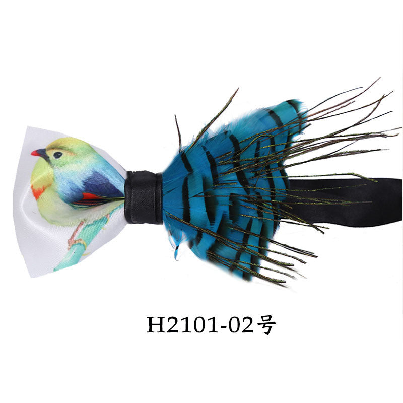 blue feather handmade bow tie men's groomsman groom wedding dress bow business collar flowers