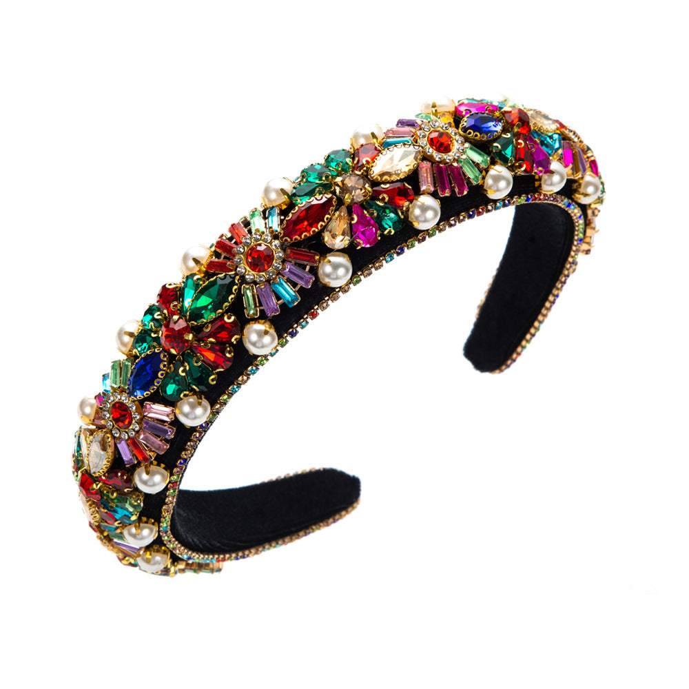 European and American cross-border new headbands, women's fashion, heavy industry, luxury baroque retro rhinestone headbands, temperament full of diamond hair accessories