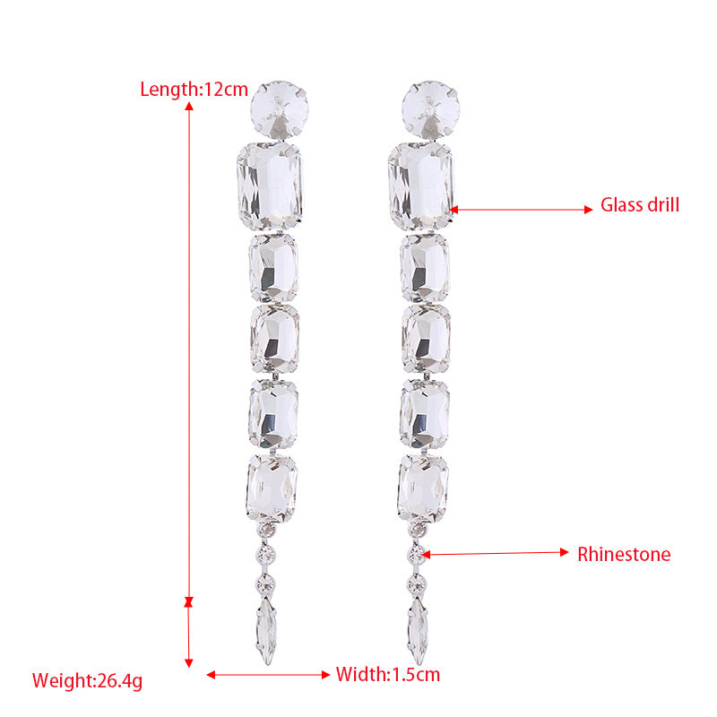 European and American exaggerated heavy industry, light luxury, niche, high-end earrings, women's diamond-encrusted eyes, tassel earrings, long banquet earrings