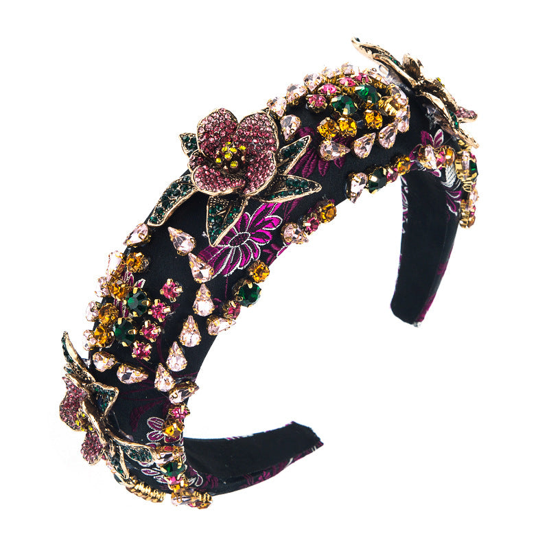 Harmony headbands, fashionable exaggerated European and American style embroidery, rhinestone flower decoration, retro gorgeous headbands, baroque hair accessories