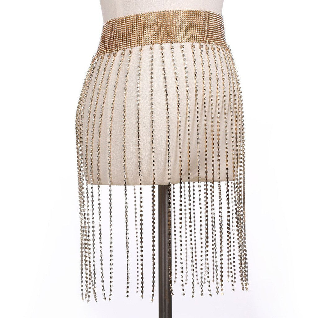 New European and American cross-border jewelry, sexy exaggerated nightclub super flash waist chain, women's full of diamonds, tassels, and versatile body chains