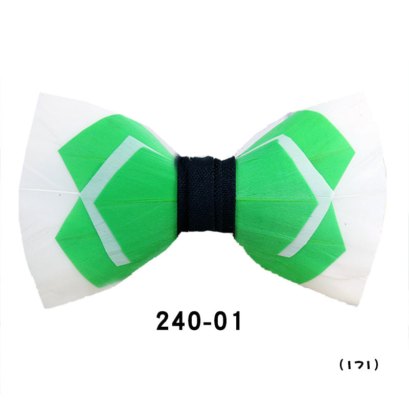 240 Dark Green Geometric Feather Men's Bow Tie Business Wedding Party Host Shirt Men's Bow