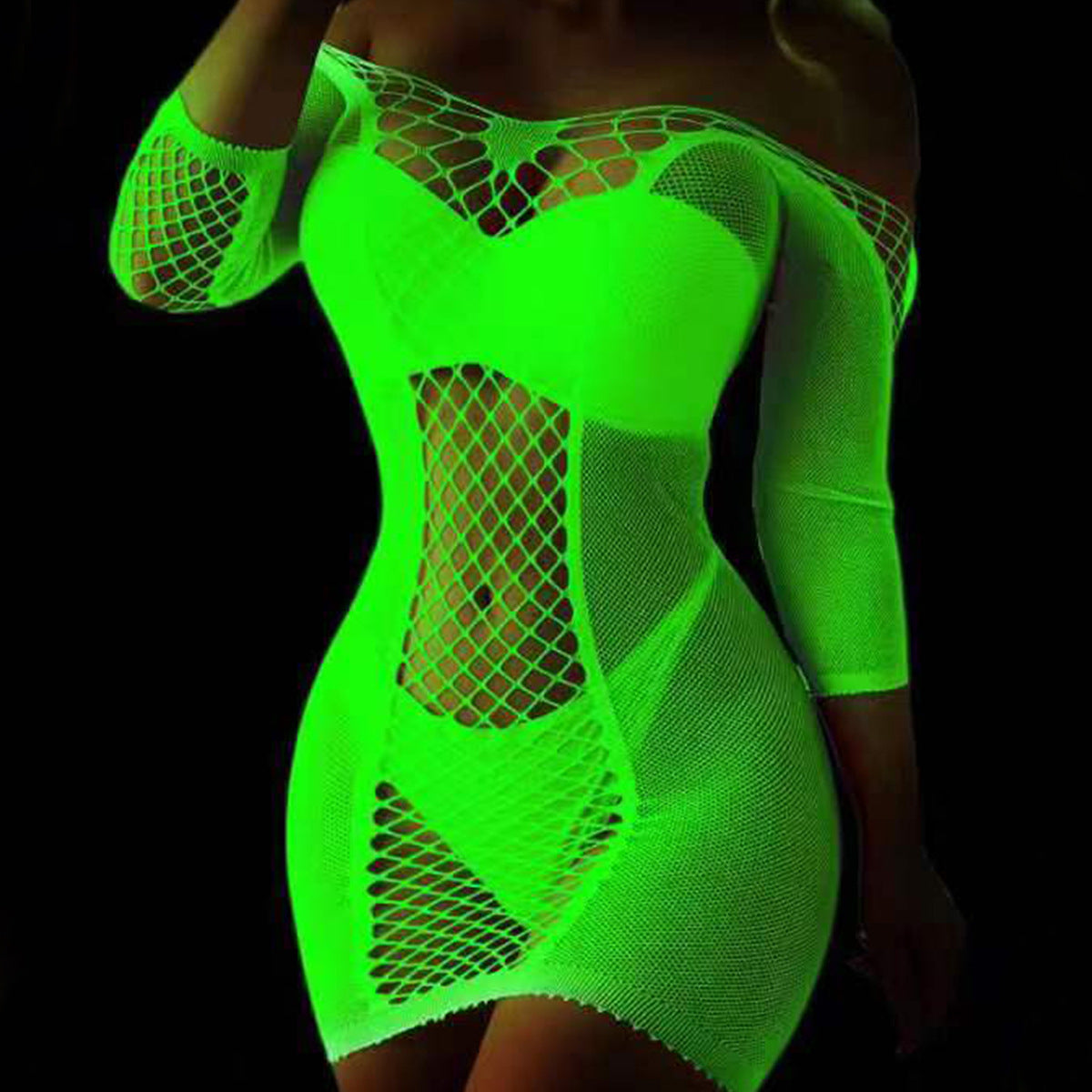 New European and American luminous sexy cut-out seduction glow reflective dress bikini net pants combination