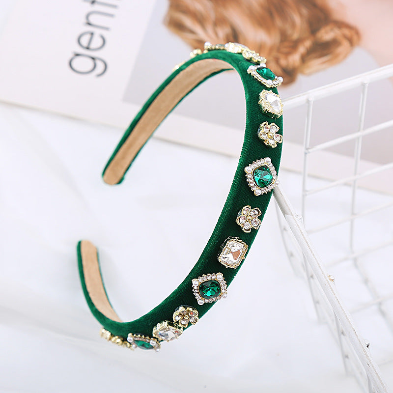 Internet celebrity fashion headbands, geometric inlaid rhinestones, palace velvet headbands, women's European and American baroque style hair accessories wholesale