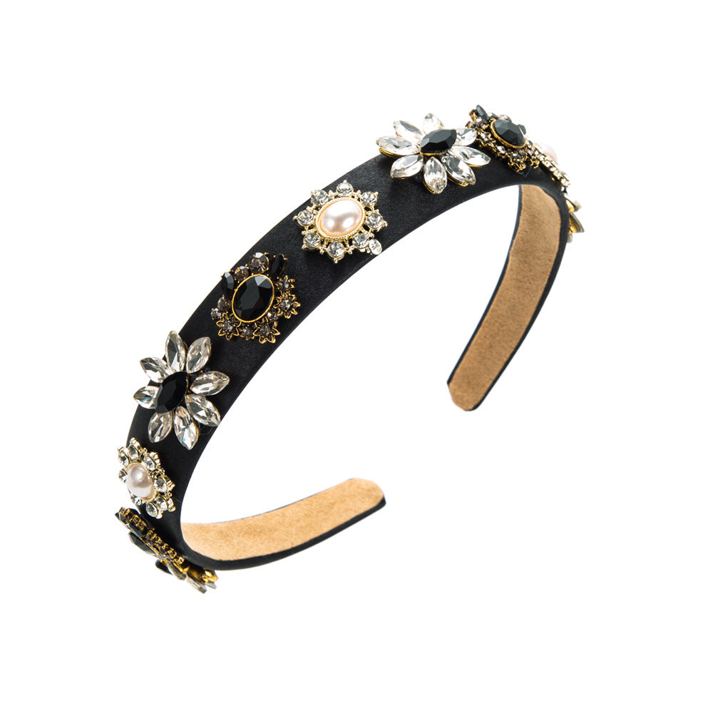 European and American new baroque court style temperament headbands, retro alloy accessories, diamond-inlaid pearl headbands, cross-border supply