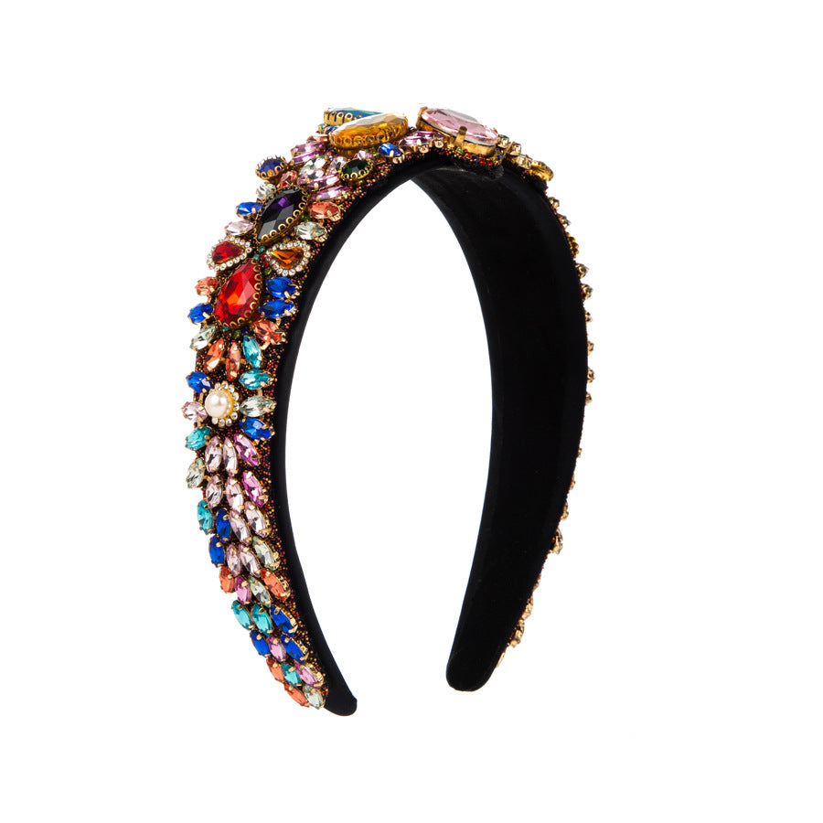 Heming cross-border French retro light luxury temperament headband heavy industry baroque exaggerated rhinestone flower headband women's wholesale