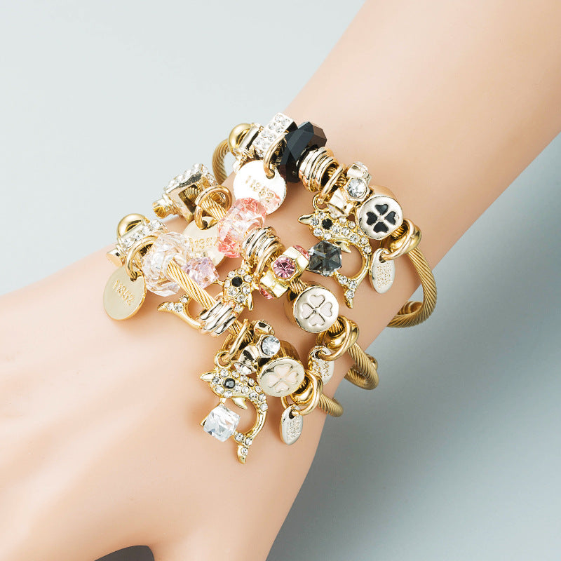 European and American fashion trends, niche designs, personalized DIY multi-element bracelets, women's simple gold bracelets, bracelets, accessories