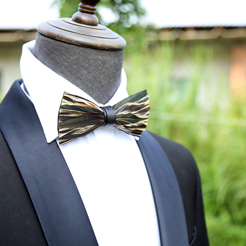 247 dark green feather man presided over the groom groomsmen group butterfly wedding celebration male bow tie flower tie spot