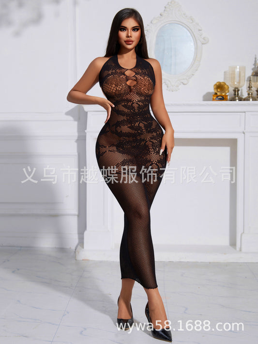 Yue Die, European and American New Straps, Erotic Suspenders, Hollow Long Skirts, Temptation Hip Long Skirts, Sexy Mesh Skirts. CY702