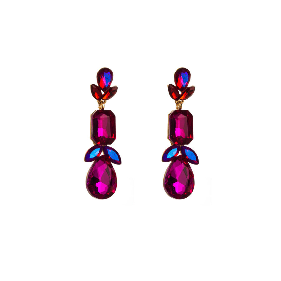 European and American fashion new temperament super flash color rhinestone long earrings geometric teardrop earrings women's jewelry wholesale