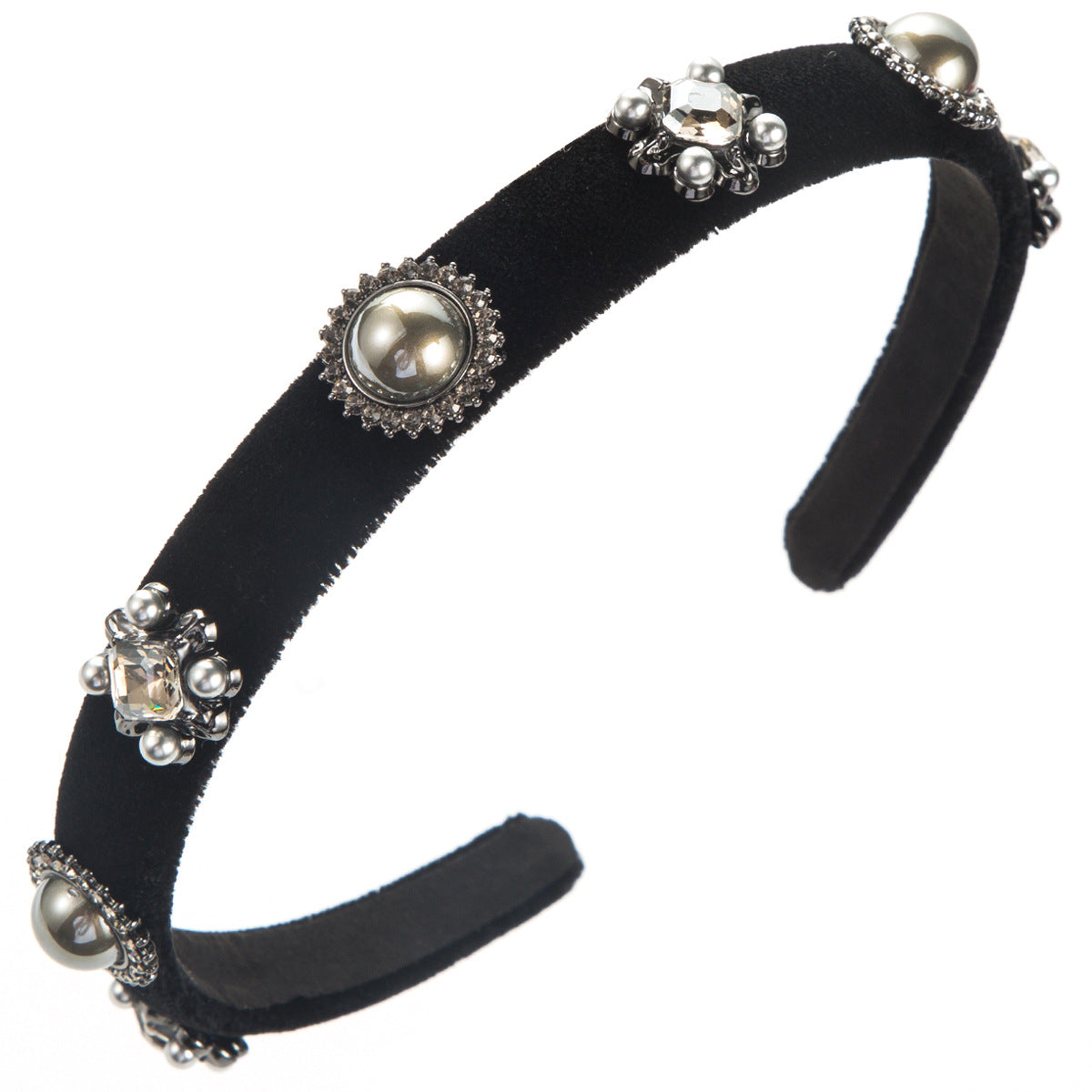 European and American Baroque vintage pearl inlaid diamond velvet headbands, women's high-end sense of versatile headbands, simple and small fragrance hair accessories