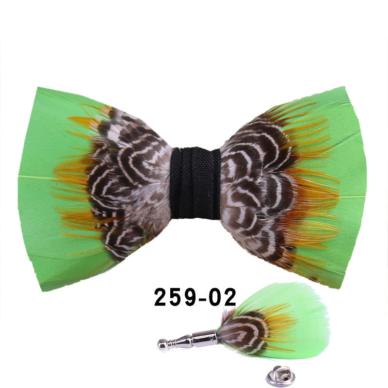 259 Black Feather Male Wedding Dress Bow Tie Business Dinner Host Yellow Black Gold Bow Collar Flower