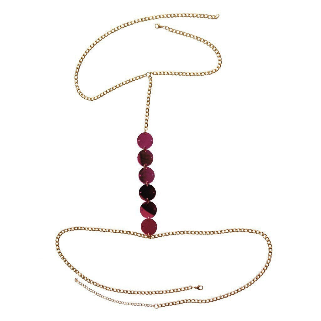 New European and American cross-border jewelry, fashionable, simple, multi-layered clothing chain, women's summer beach, acrylic disc body chain