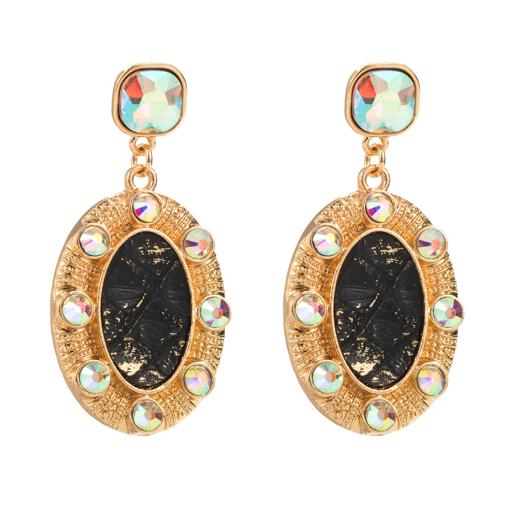 Independent station hot selling earrings, creative leather, sequins, exaggerated earrings, ultra-shiny alloy, colored diamonds, party ball ears