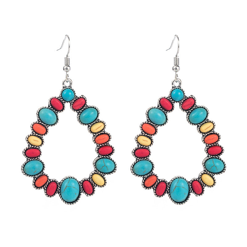 European and American fashion exaggerated cross-border source alloy color earrings turquoise geometric luxury long earrings women