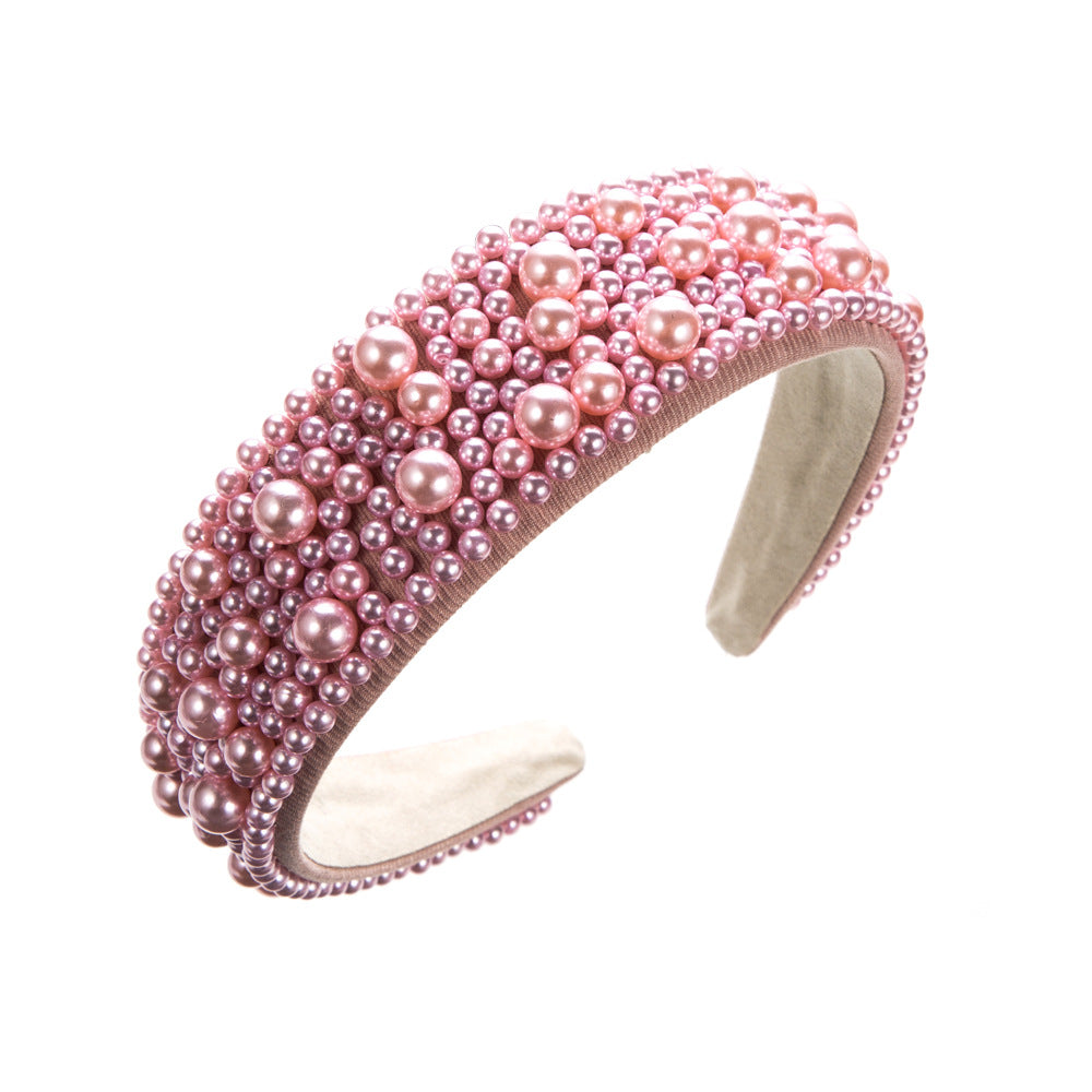 European and American hot-selling Internet celebrity temperament handmade Korean version of the headband nail pearl wide edge high-end fashion and versatile headband wholesale