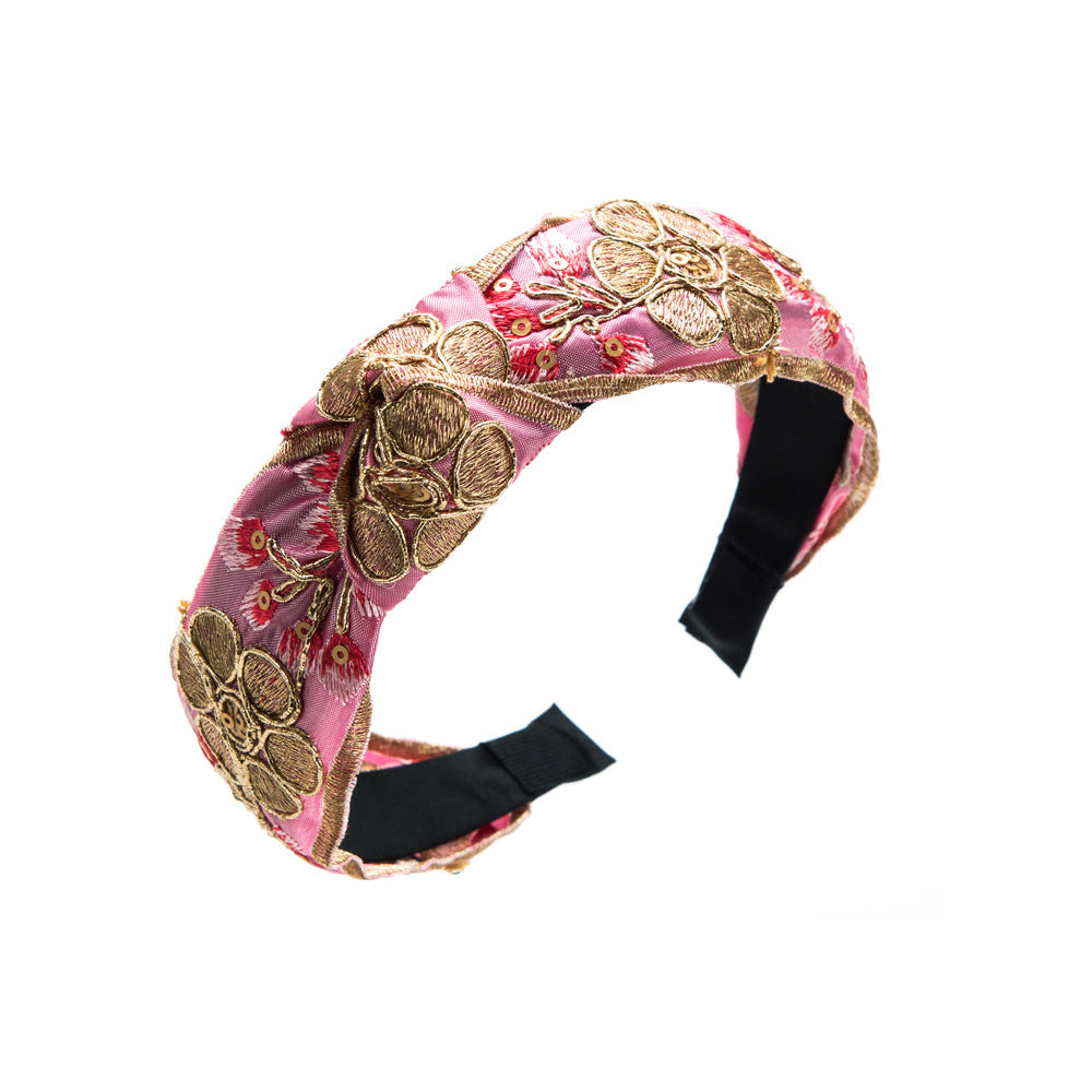 Cross-border new retro palace style headband, embroidered floral high-quality headband, feminine temperament, versatile hair accessories wholesale