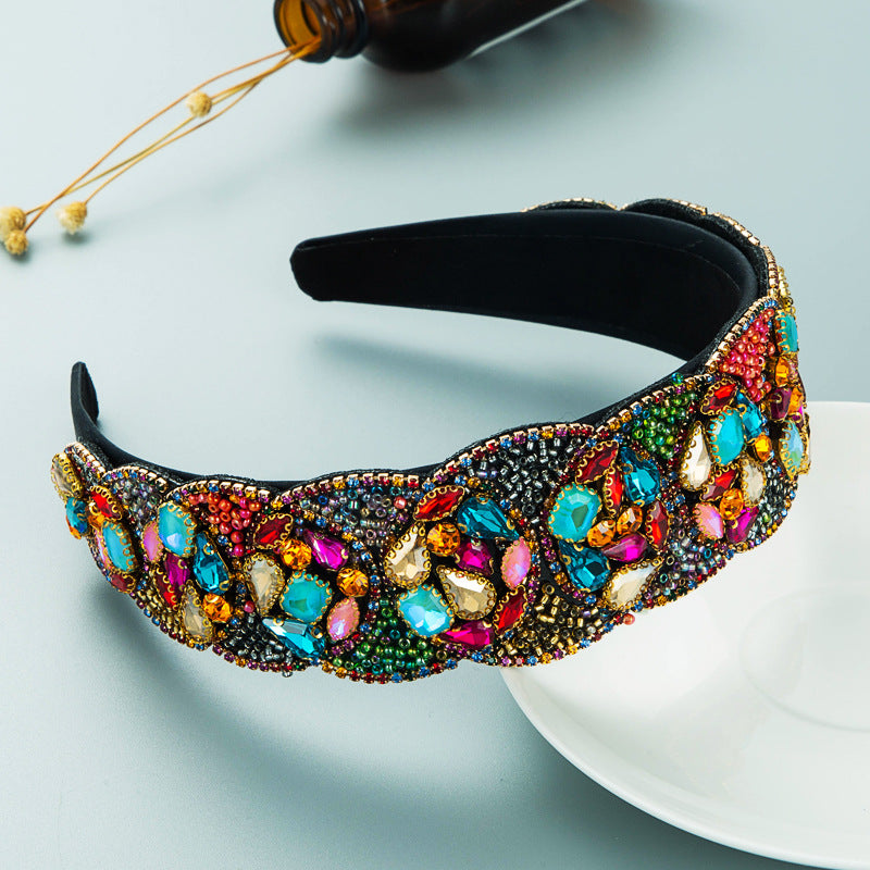 Heming headbands, new fashion, European and American style, baroque colorful rhinestone headbands, women's wide-brimmed bright hair accessories