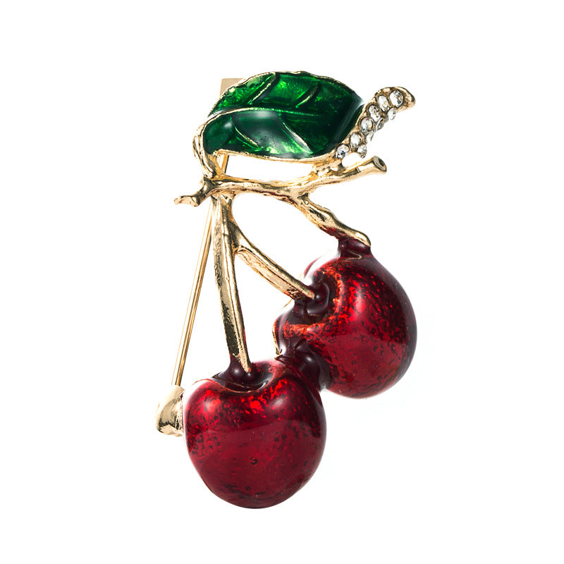 ins net red alloy dripping oil diamond cherry watermelon brooch girl cute pin fashion popular corsage accessories