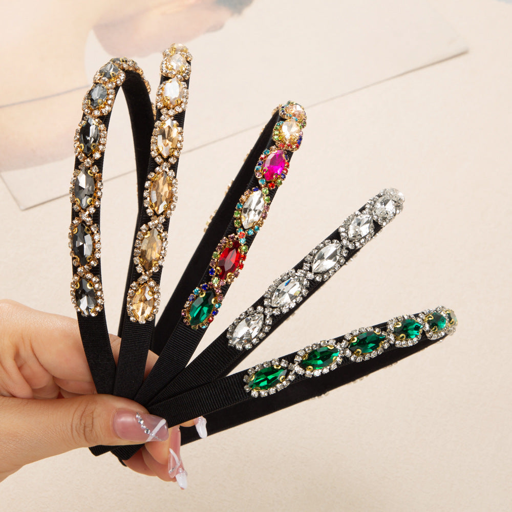 New Korean Fashion Luxury Color Diamond Gem Headband Women's Baroque Diamond Slim Edge Temperament Headband Wholesale