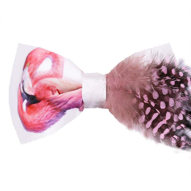 pink polka dot feather handmade bow tie men's best man groom wedding dress bow bow business collar flower