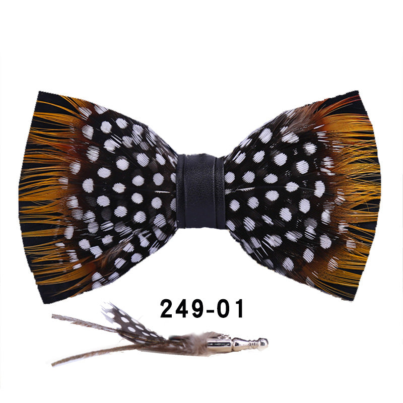 249 black and white dots yellow feathers male wedding groom best man group pot butterfly wedding wedding bow tie flower tie