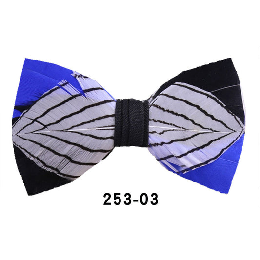 253 Black & White Striped Feather Bow Tie Men's Wedding Banquet Suit Accessories Shirt With Box Bow