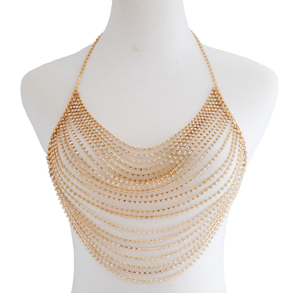 New European and American cross-border jewelry, sexy fashion rhinestone elements, sexy body clothing chain, nightclub chest chain, body chain