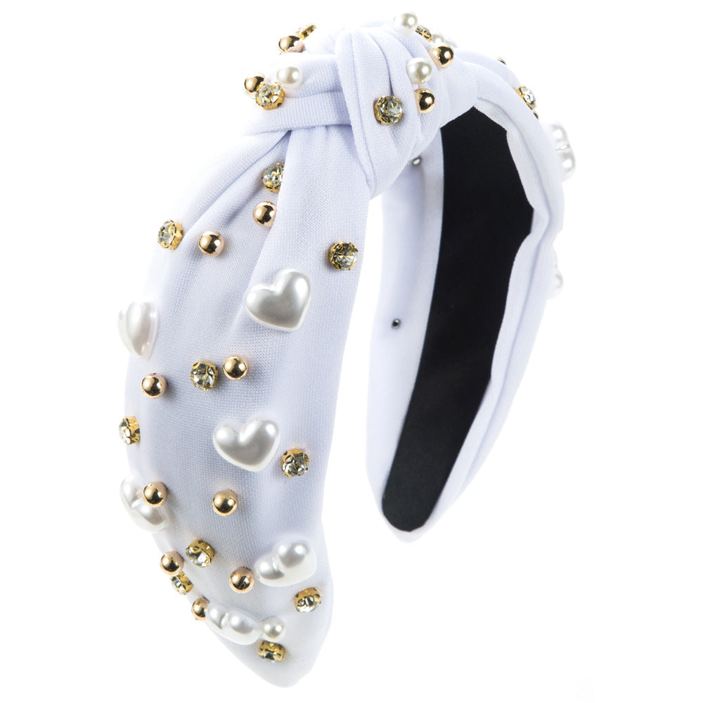 European and American fashion trends, love pearl headbands, women's wide edges, knots, beads, versatile, high skull hair accessories, cross-border supply