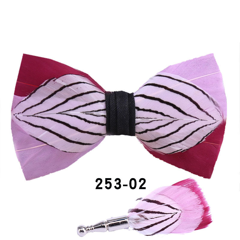 253 Black & White Striped Feather Bow Tie Men's Wedding Banquet Suit Accessories Shirt With Box Bow