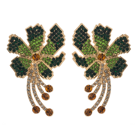 European and American retro temperament, exaggerated flower earrings, creative alloy inlaid with diamonds, fashionable high-end banquet earrings