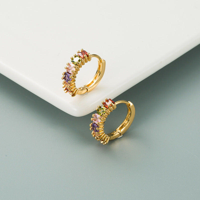 Korean version fashion small gold hoop earrings brass inlaid with zircon temperament cute little fairy stud earrings ins earrings
