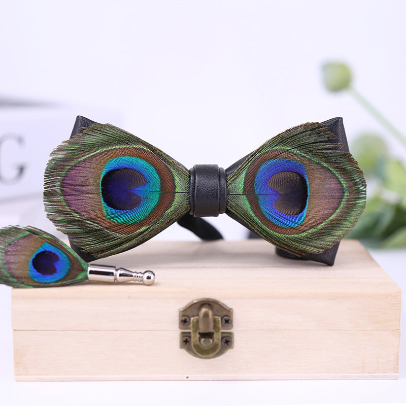 289 male bow tie peacock big eyes blue feather wedding groom male wedding best man bow in stock