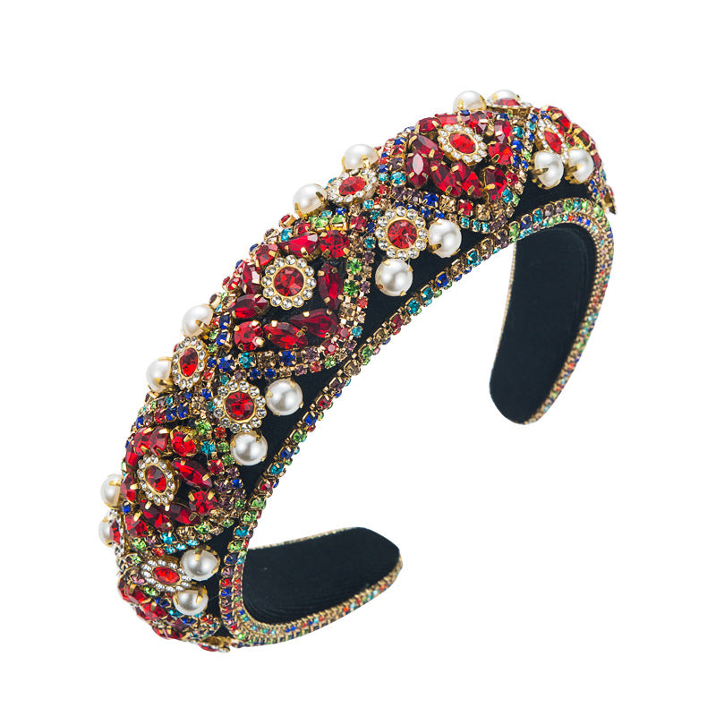 Heming headbands, women, Europe and the United States, cross-border supply wholesale, new heavy craftsmanship, diamond-encrusted pearl velvet retro sponge headband