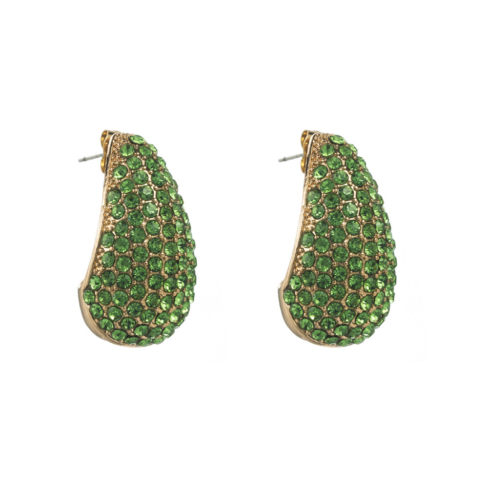 European and American trend new pear-shaped alloy full diamond silver needle earrings female retro temperament super flash full diamond earrings wholesale