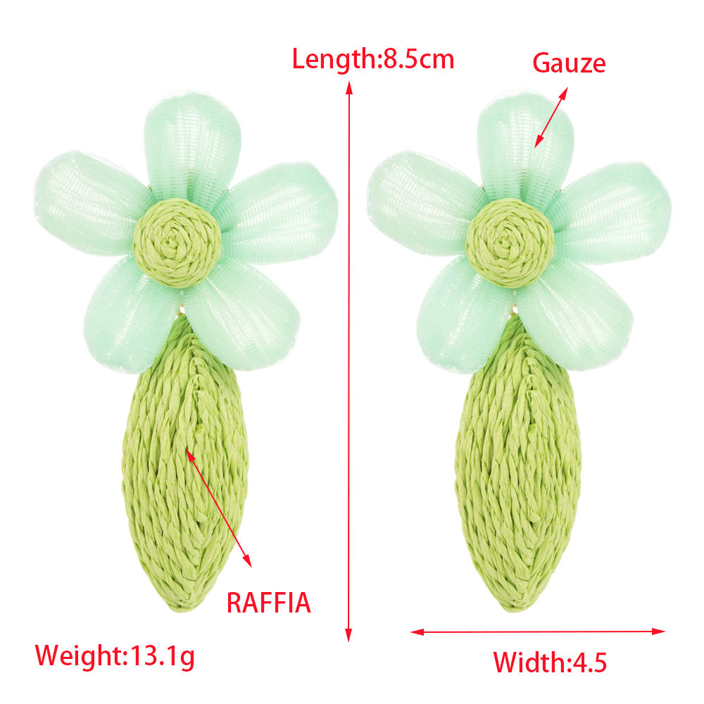 New fashion bohemian handmade raffia earrings women's spring colorful flowers temperament niche versatile earrings