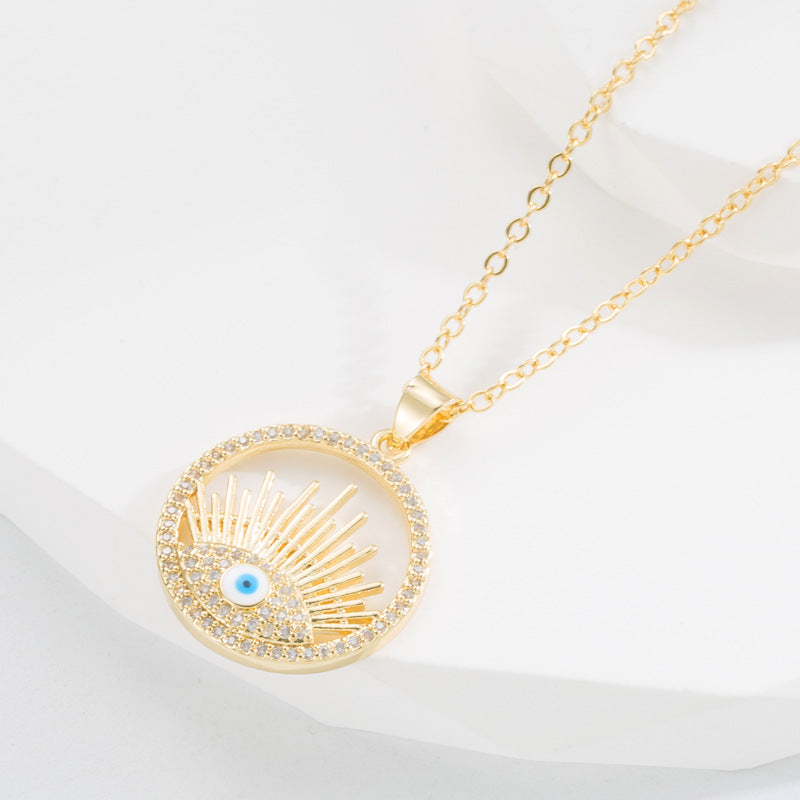 Cross-border new evil eye geometric pendant copper gold-plated diamond personality versatile jewelry geometric temperament necklace women