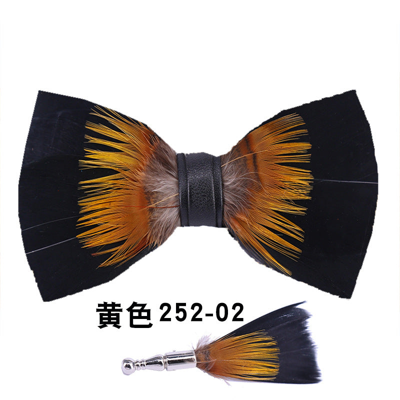 252 orange feather wedding groom best man butterfly wedding shirt man black bow tie shirt collar flower